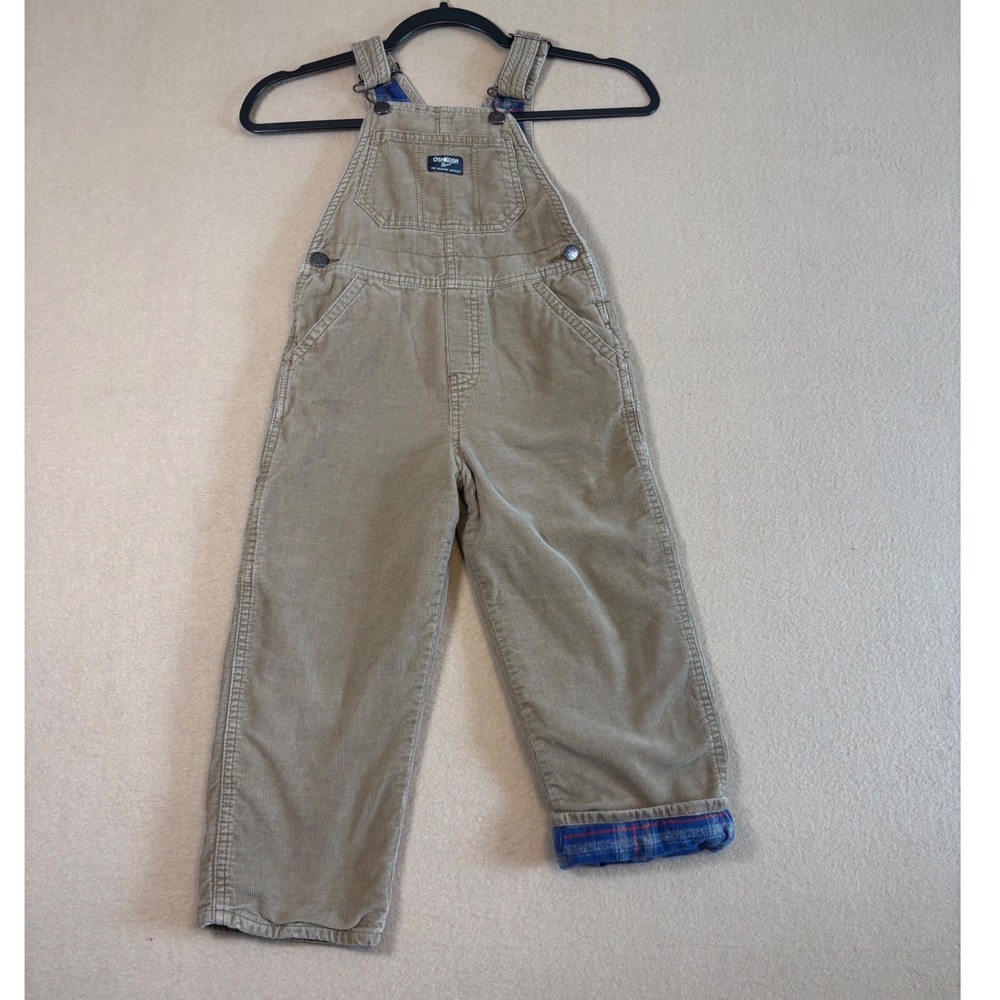 OshKosh Bgosh Kids Tan Corduroy Flannel Lined Vestbak Overalls 5T